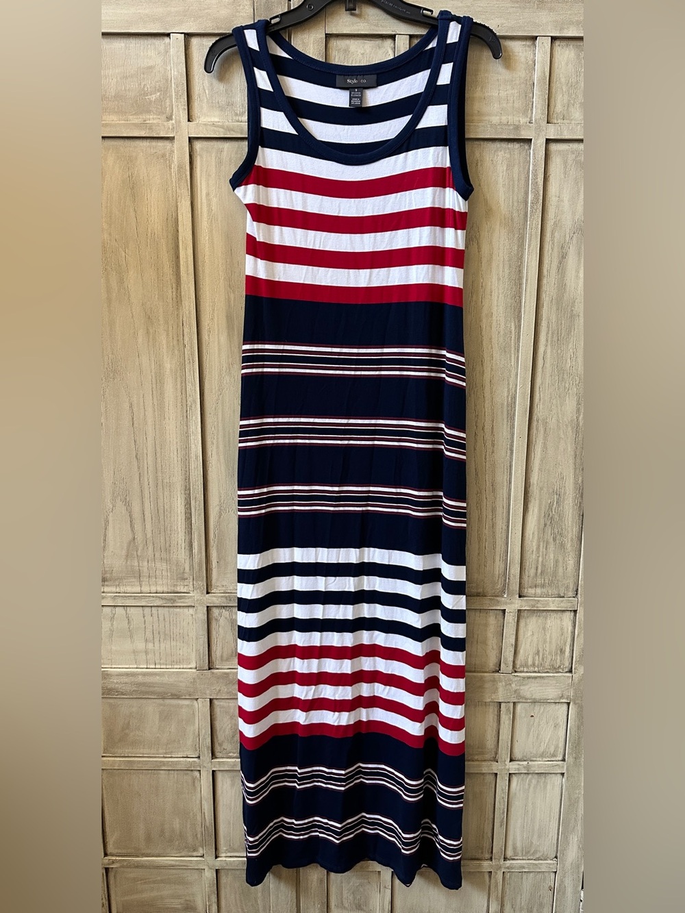 Style & Co Women's Striped Maxi Dress Nautical Patriotic Small S Sleeveless Tank